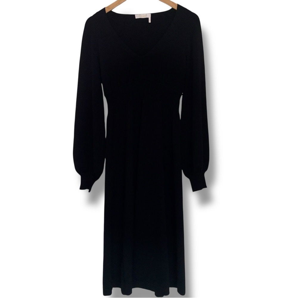 Chloé Black Wool Midi Dress | Size Small